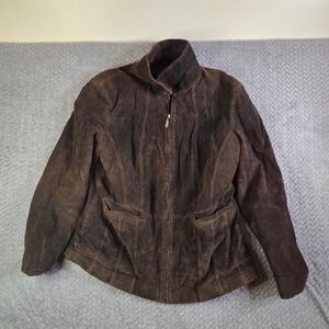 St. John's Bay Brown Suede Leather Jacket Men's Large Full Zip Lined Casual